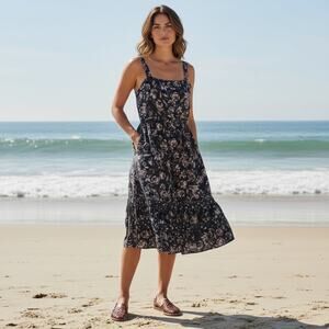 Roan + Ryan EVEREVE Madison Midi Dress Sz S Floral Tiered Pockets